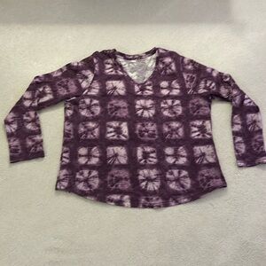Sonoma Long Sleeve Everyday Tee in Purple Tie Dye Pattern (Size XL)